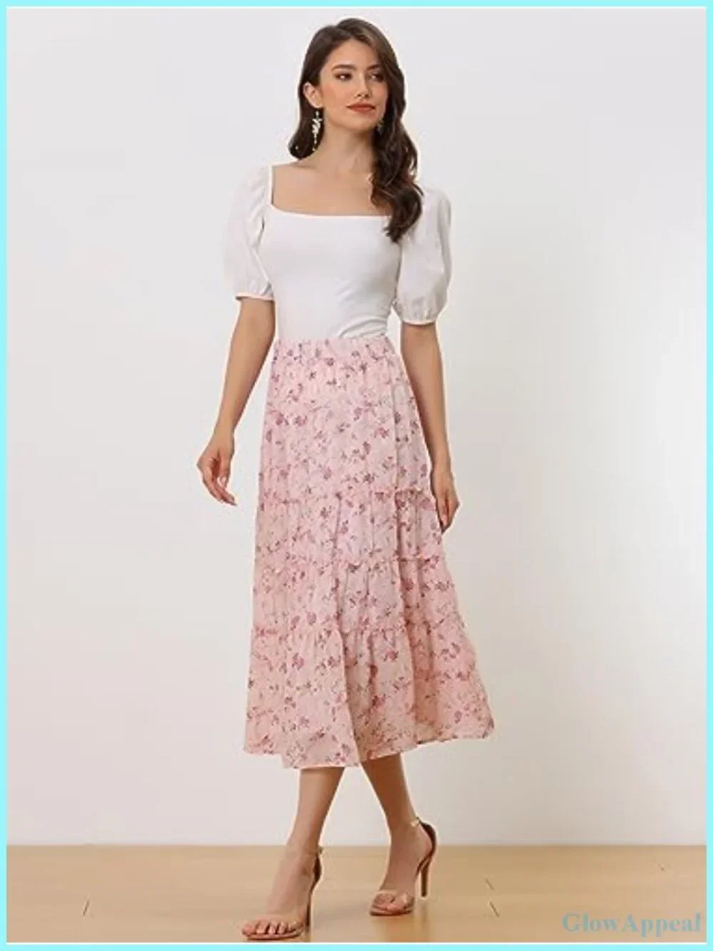 Flowing Floral Chiffon Maxi Skirt with Tiered Ruffle Hem and Elastic High Waist